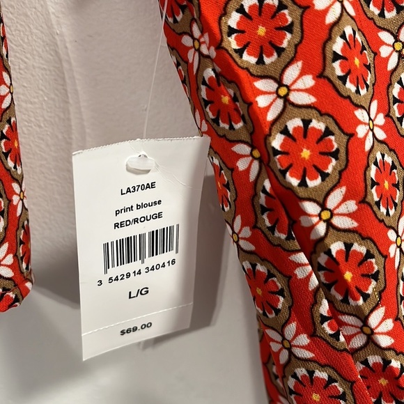 Molly Bracken red Long Sleeve Mosaic Printed Top - size large - Picture 7 of 11